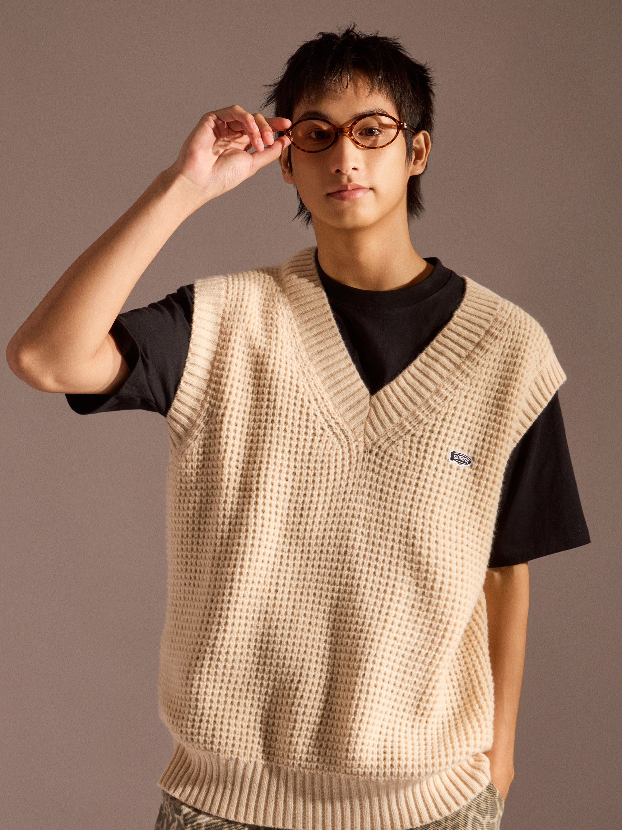 懶學長 LOGO 針織背心