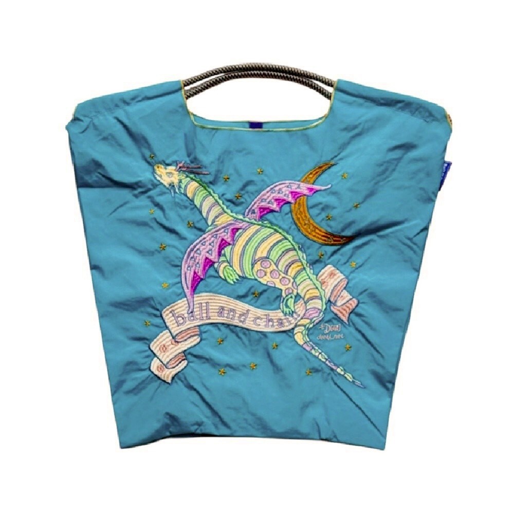 Ball＆Chain 刺繡環保購物袋 M號 - 藍 (31301388)