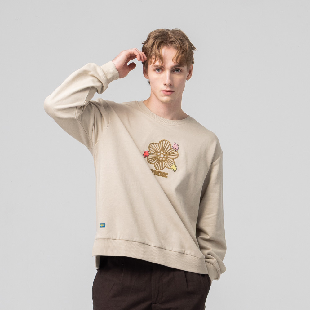 絨毛繡 駝鹿Bloom 100%純棉 大學T-淺卡其(亞洲版) 開衩 男款