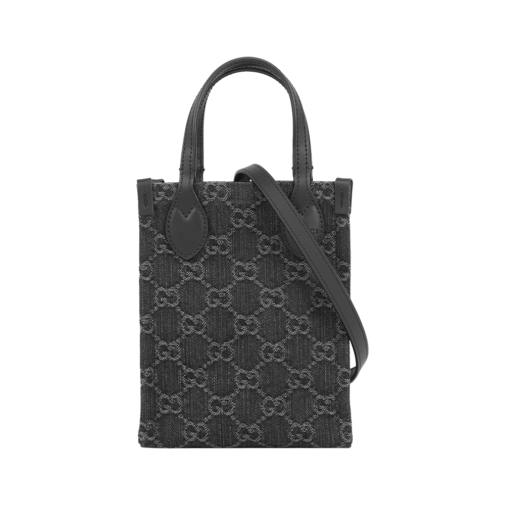 【GUCCI】Ophidia GG 牛仔布迷你二用琴譜包(黑灰色)