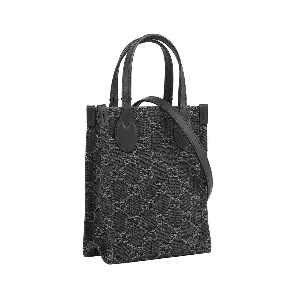 【GUCCI】Ophidia GG 牛仔布迷你二用琴譜包(黑灰色)