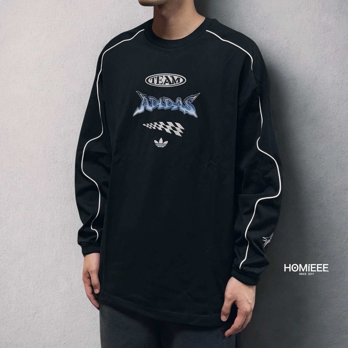 Adidas Originals Crew 衛衣 賽車風 標語 黑色 男女可穿 [JM8037]