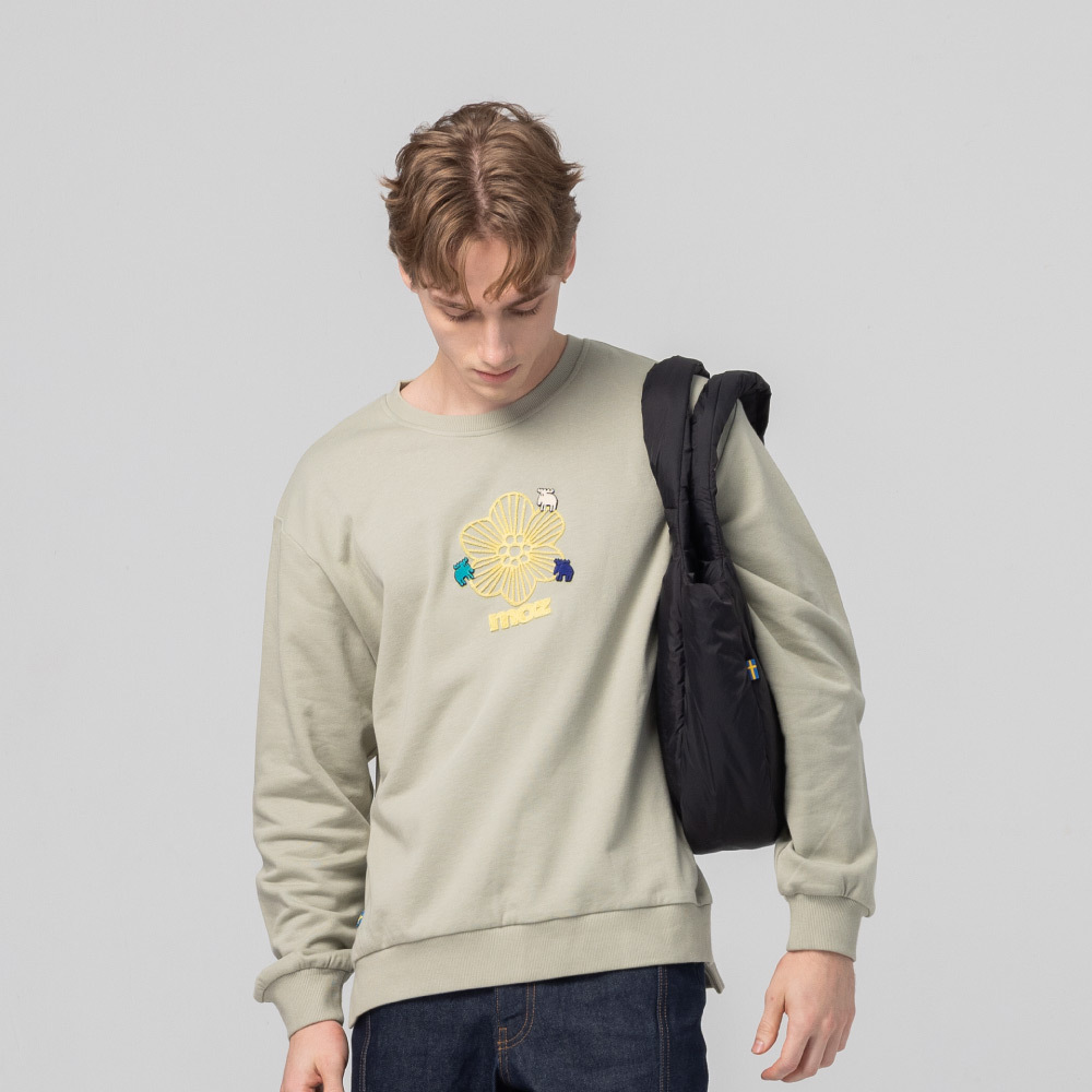 絨毛繡 駝鹿Bloom 100%純棉 大學T-橄欖綠(亞洲版) 開衩 男款