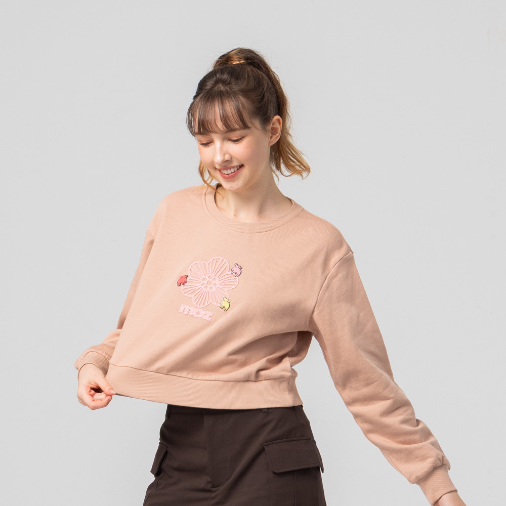 絨毛繡 駝鹿Bloom 100%純棉 大學T-蜜桃粉(亞洲版)