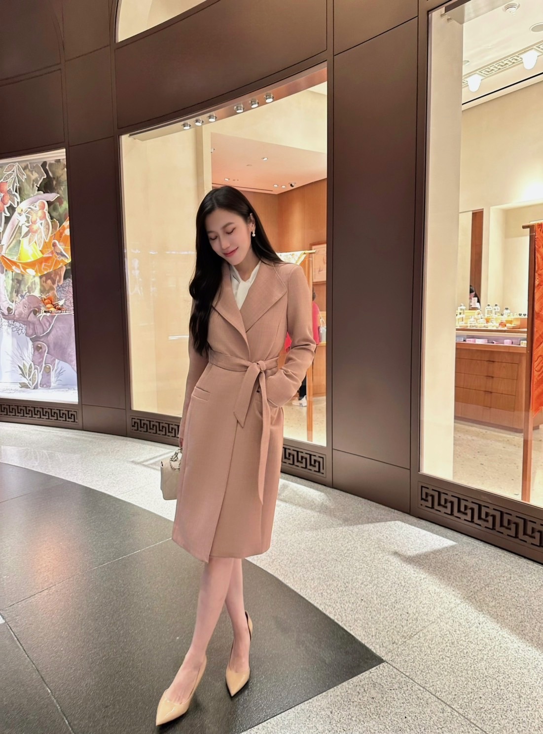 ( JS )高級修身簡約大衣 - 荔枝粉