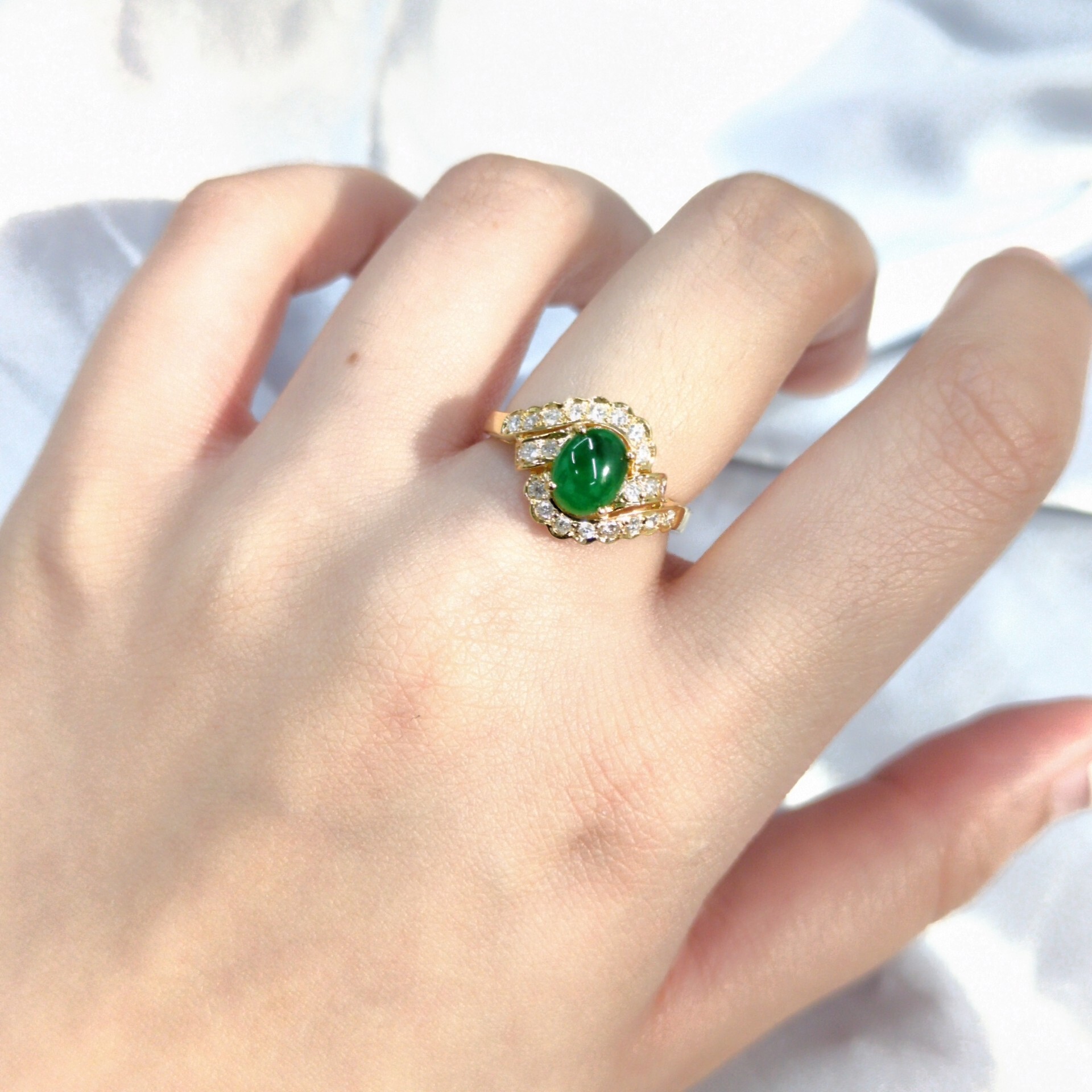 全新18K黃金32份鑽石翡翠戒指