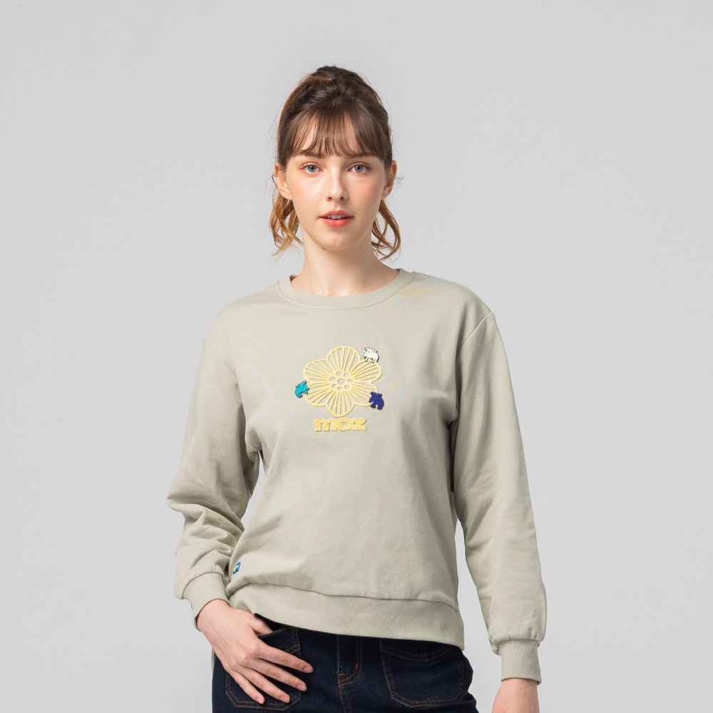 絨毛繡 駝鹿Bloom 100%純棉 大學T-橄欖綠(亞洲版) 開衩 女款