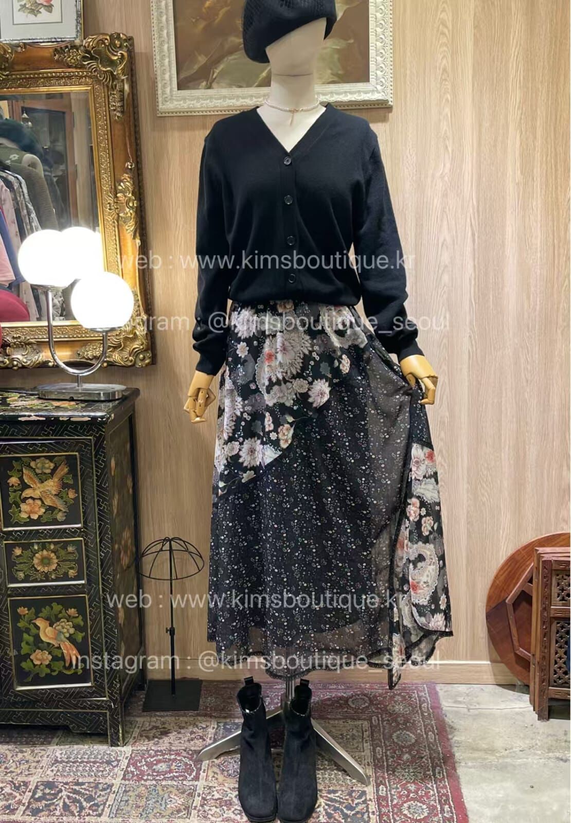 KM5201 印花點點雪紡中長裙