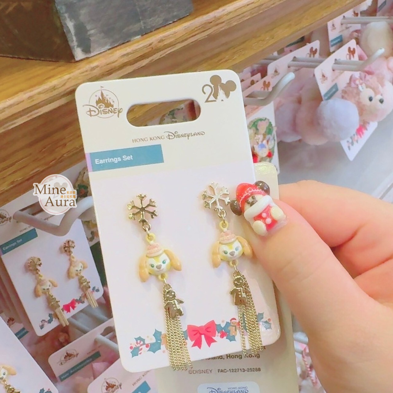 冬日暖洋洋 達菲 Duffy 與好友 可琦安 餅乾 CookieAnn 大頭 雪花 造型 耳環 首飾 -香港迪士尼樂園