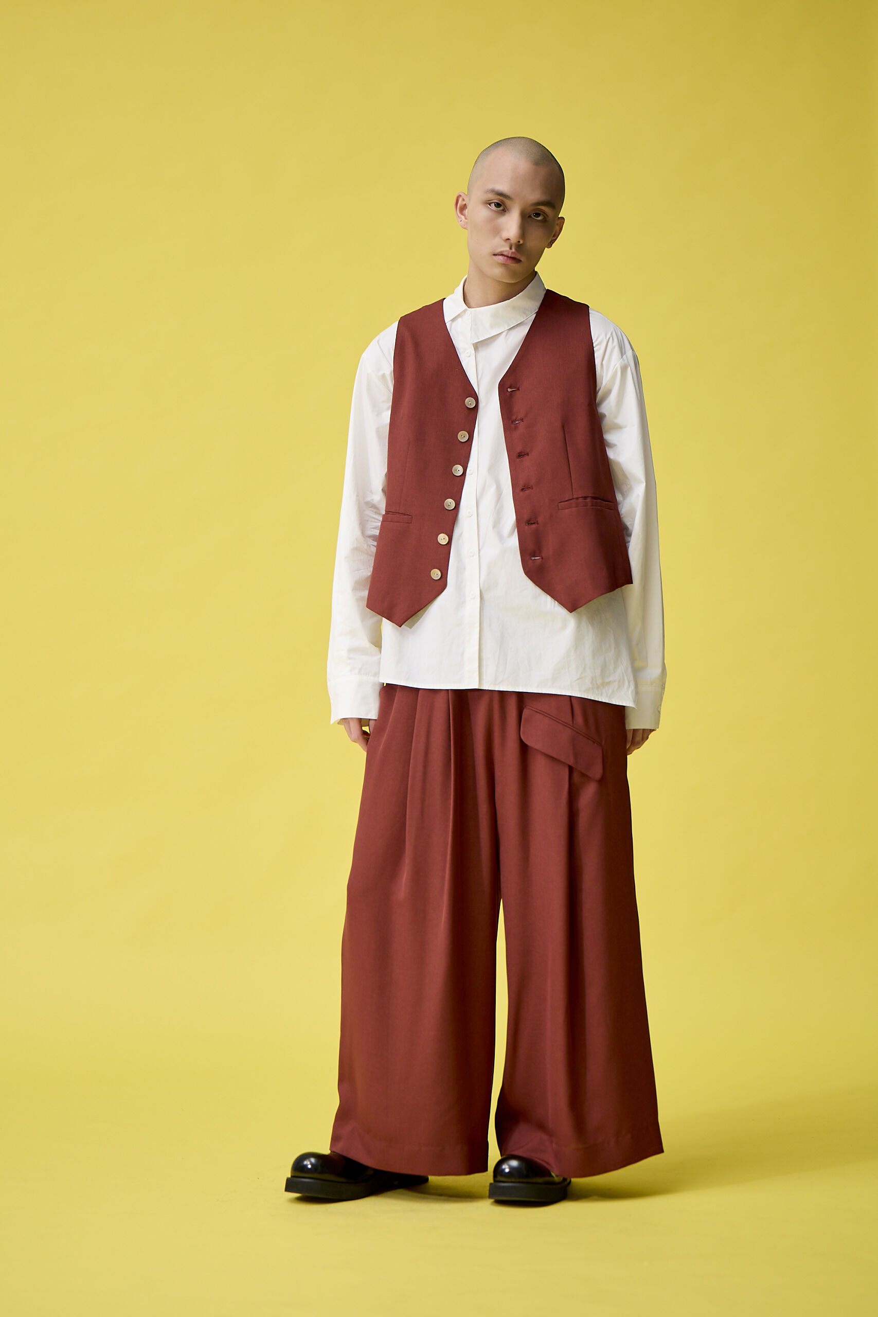 半半鬆緊長寬褲