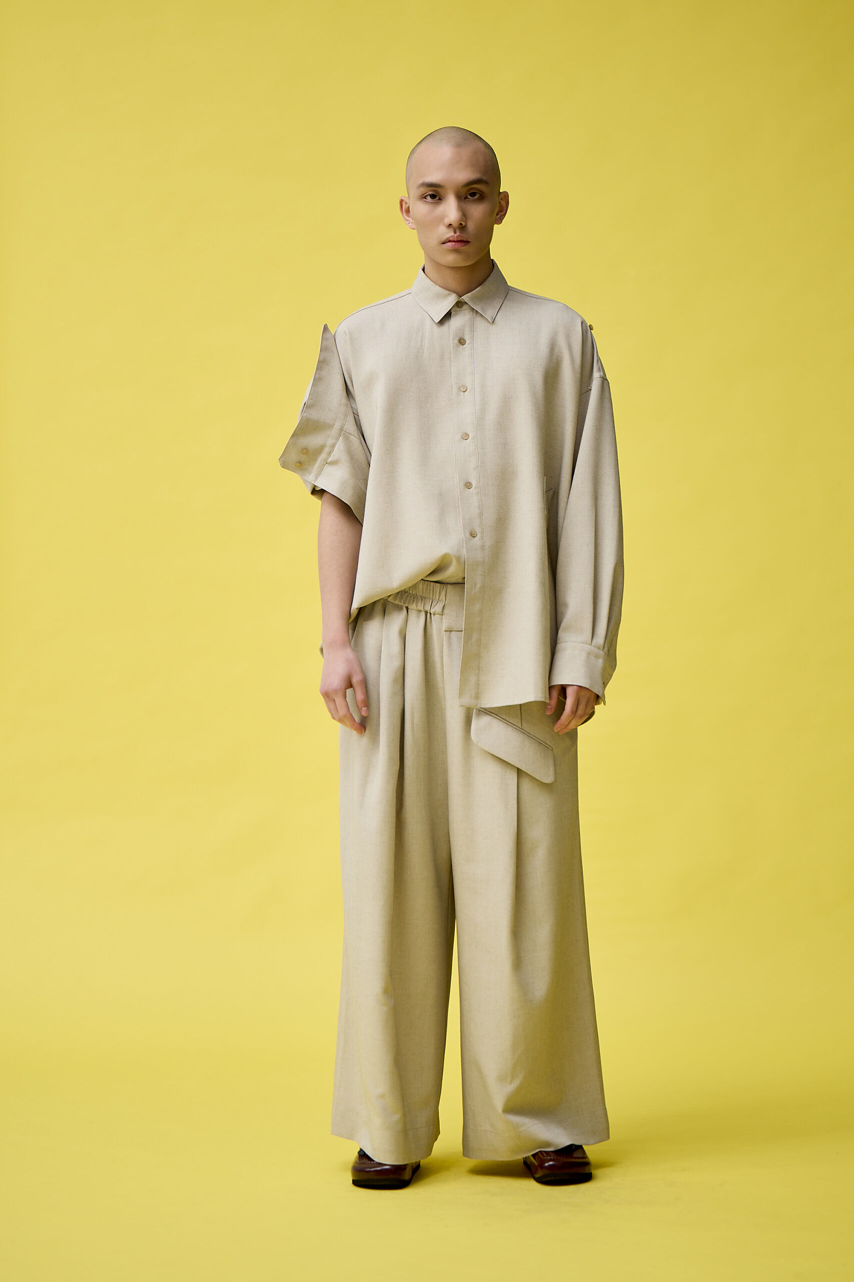 半半鬆緊長寬褲