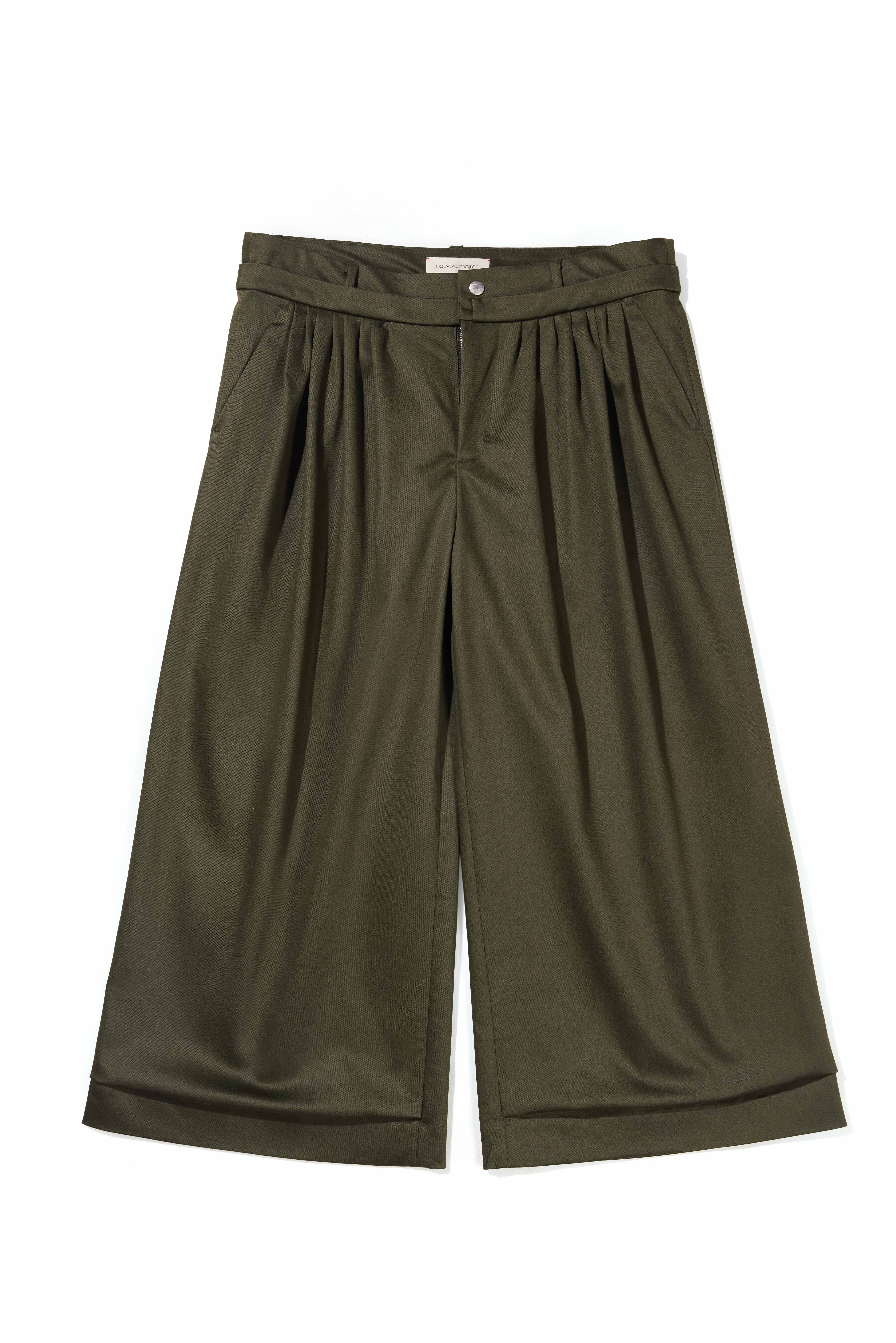 NOUVEAU PROJECT 褲頭雙層打褶九分褲 綠 2號