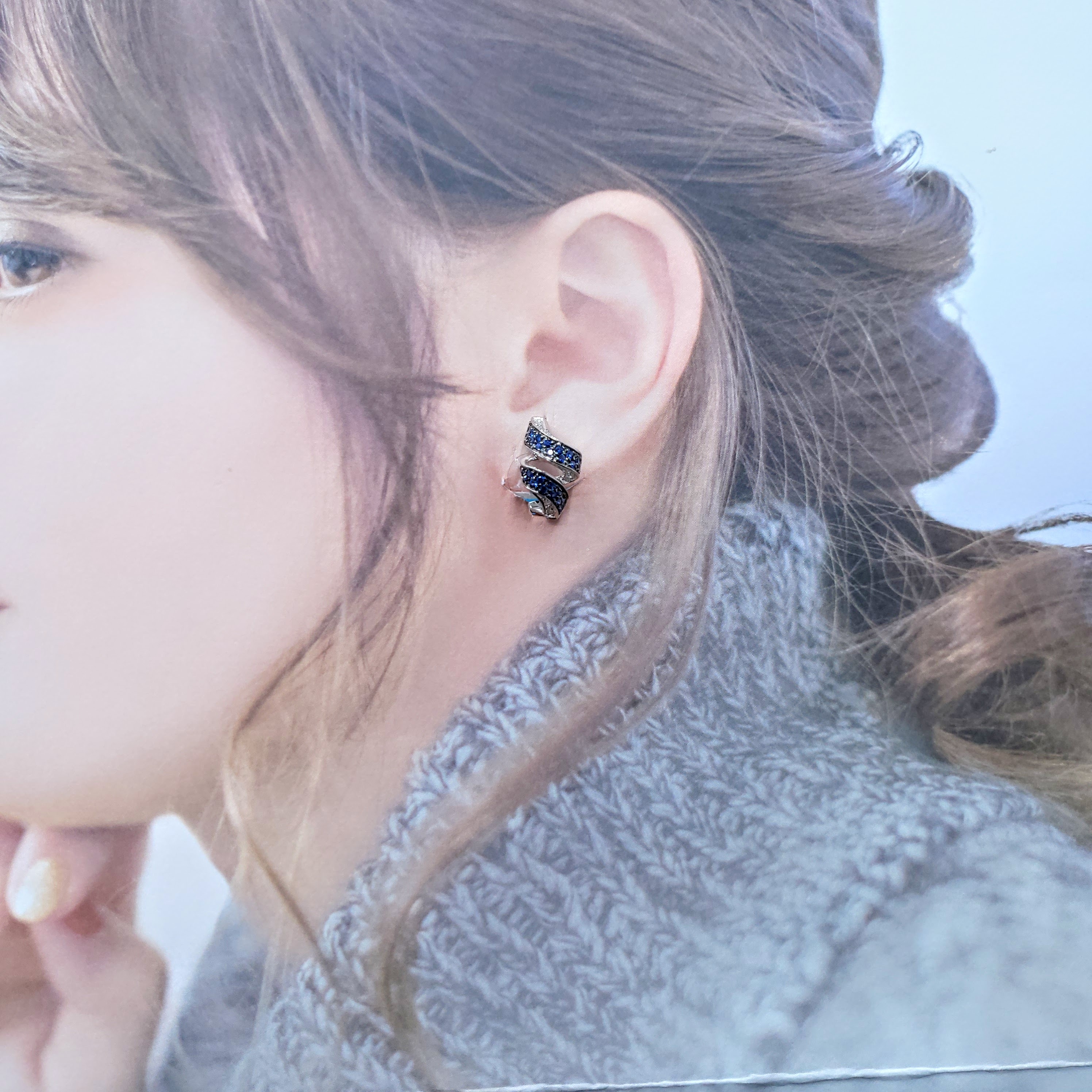 全新18K白金80份藍寶石配12份鑽石耳環