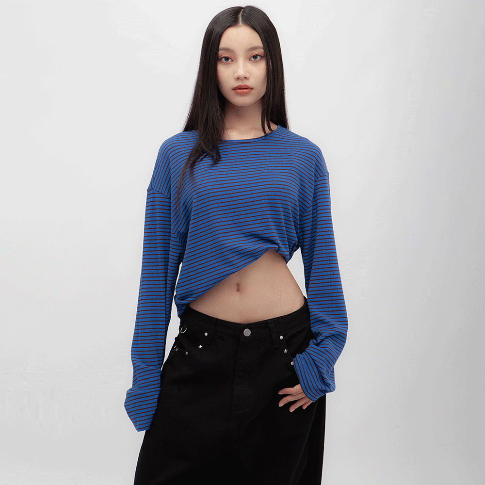 條紋落肩長袖上衣(in stock)