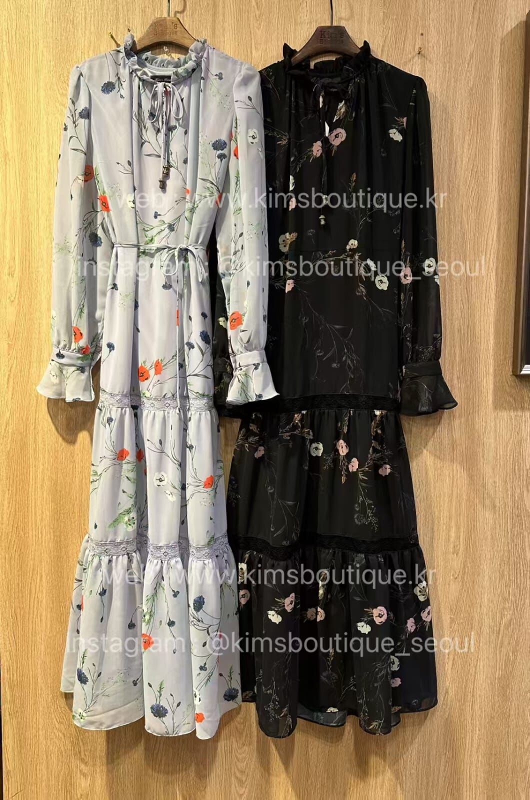 KM5208 荷葉邊碎花長袖連衣裙