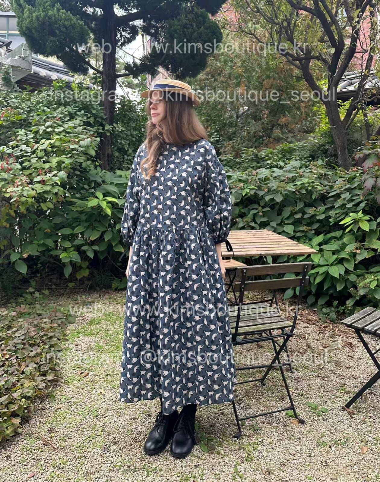 KM5248 荷葉邊猫圖案長袖連衣裙