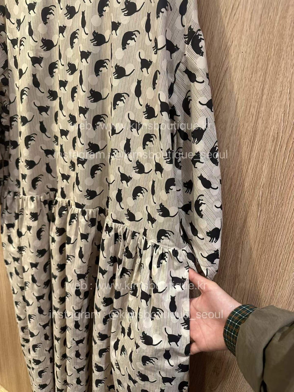 KM5248 荷葉邊猫圖案長袖連衣裙