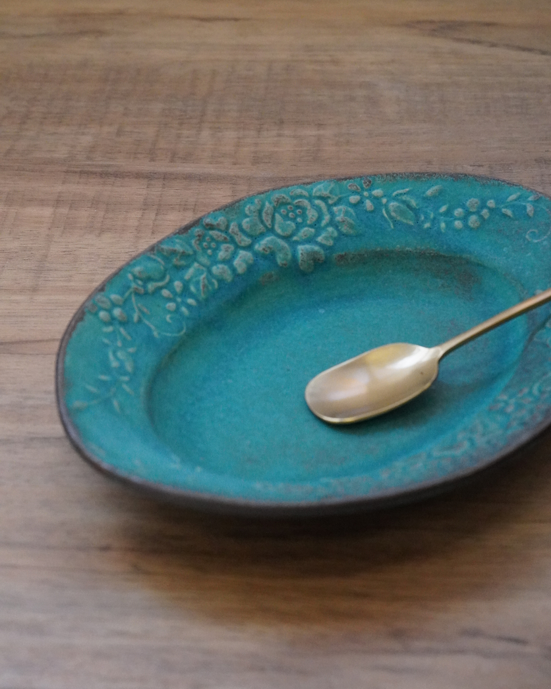 益子燒 花園橢圓餐深碟 松綠色｜職人 若林健吾