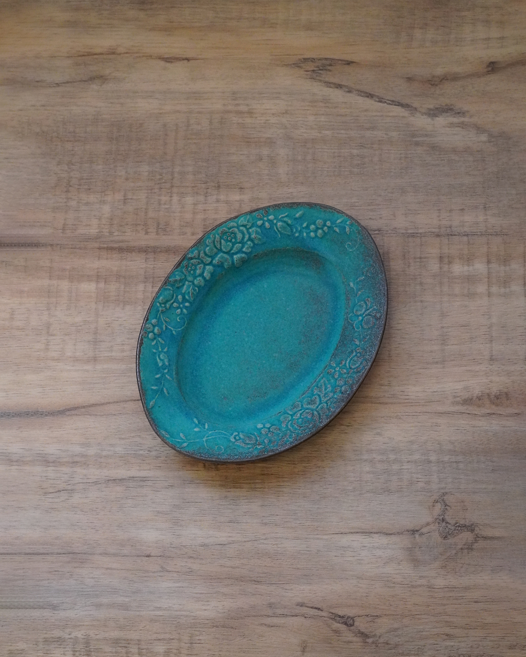 益子燒 花園橢圓餐深碟 松綠色｜職人 若林健吾