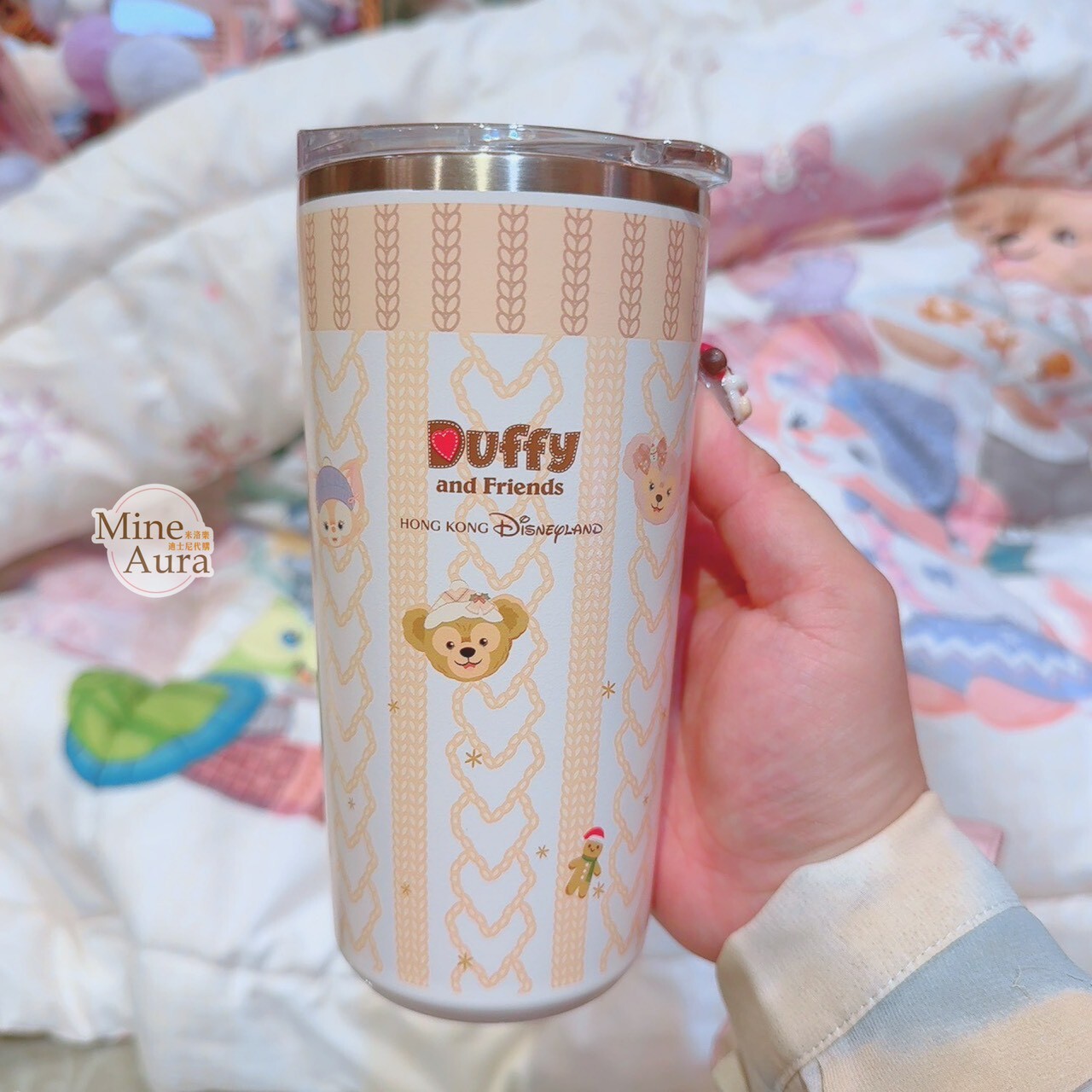 冬日暖洋洋 達菲 Duffy 與好友 圖案 隨身 水杯 水壺 隨行杯 + 手提杯套 -香港迪士尼樂園