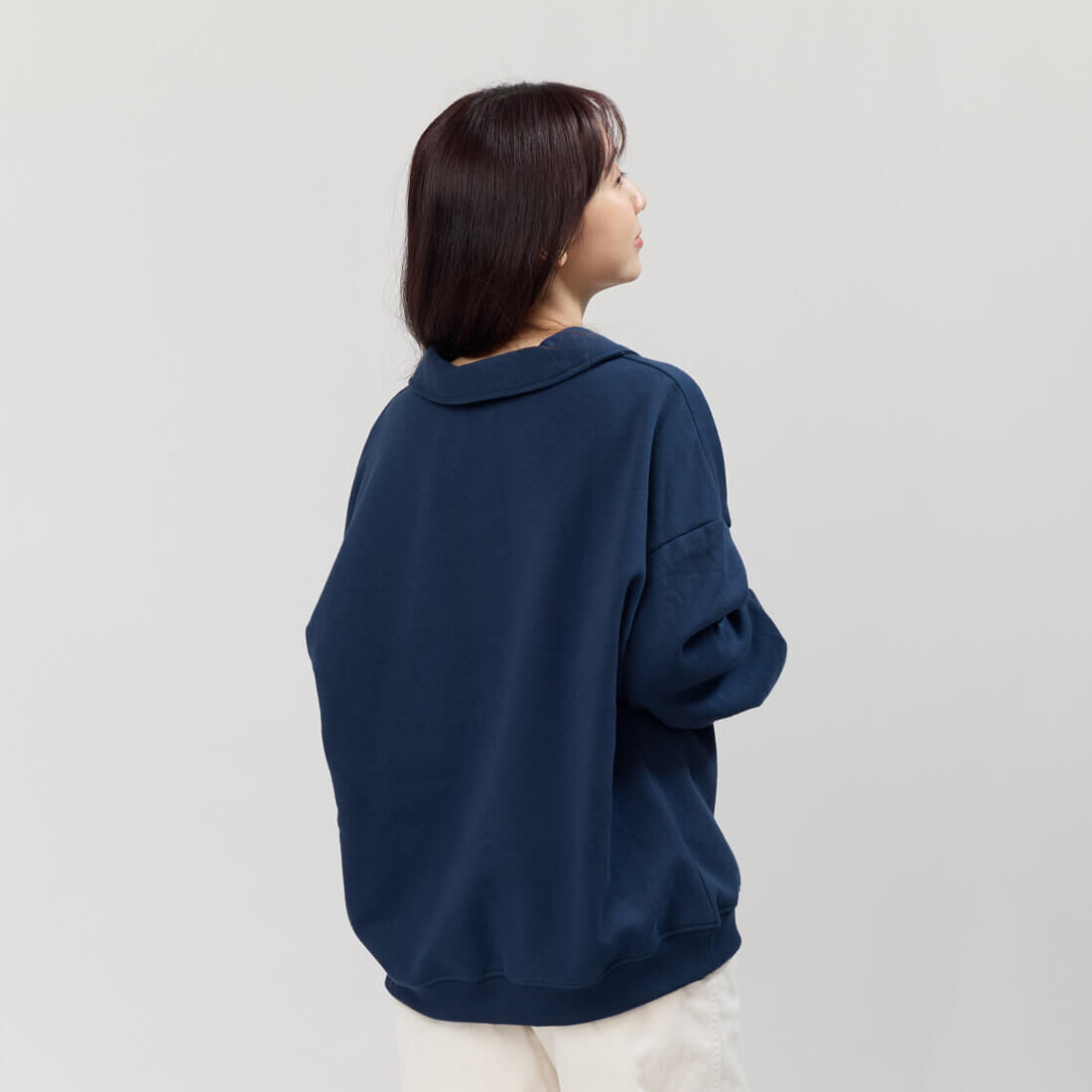 Ruth有領刷毛保暖長袖T恤/丈青