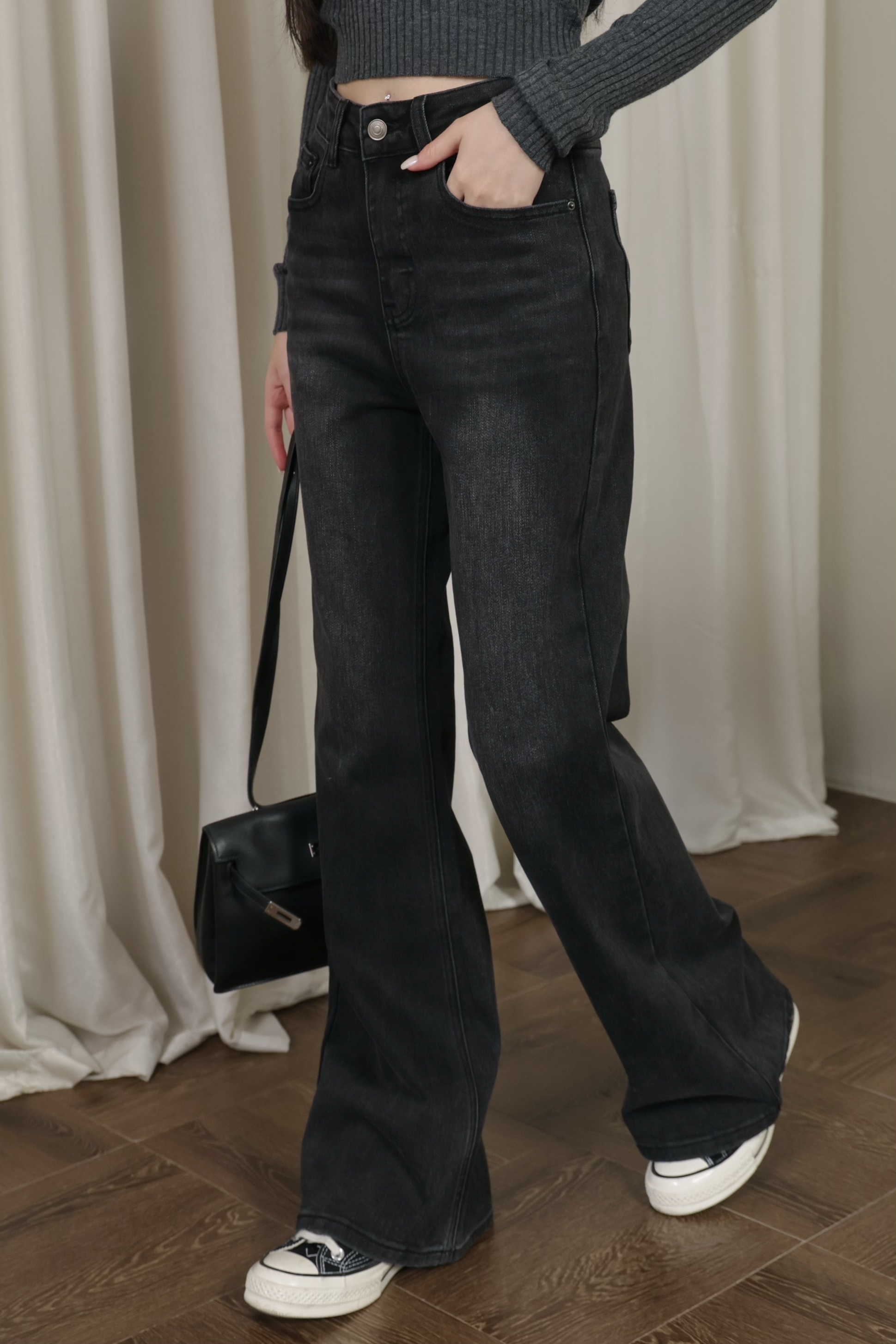 （現貨）碳灰色直筒長腿褲 N33