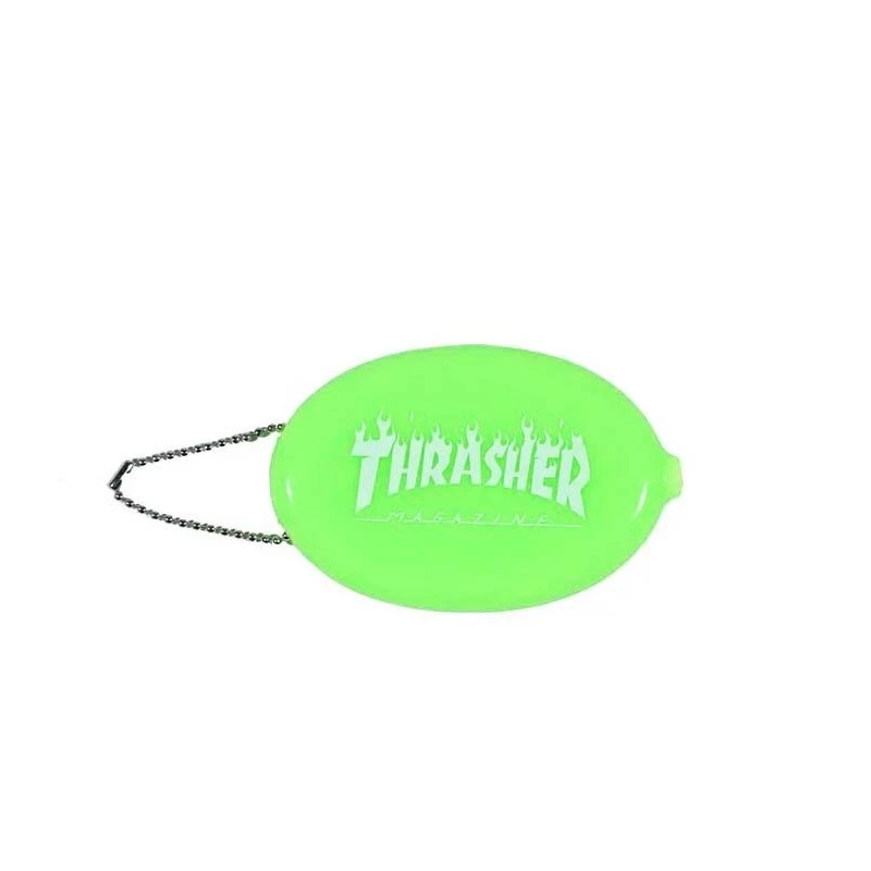 THRASHER FLAME COIN POUCH 火焰LOGO 綠 零錢包 橡膠 TSO1746800105 [台灣現貨]