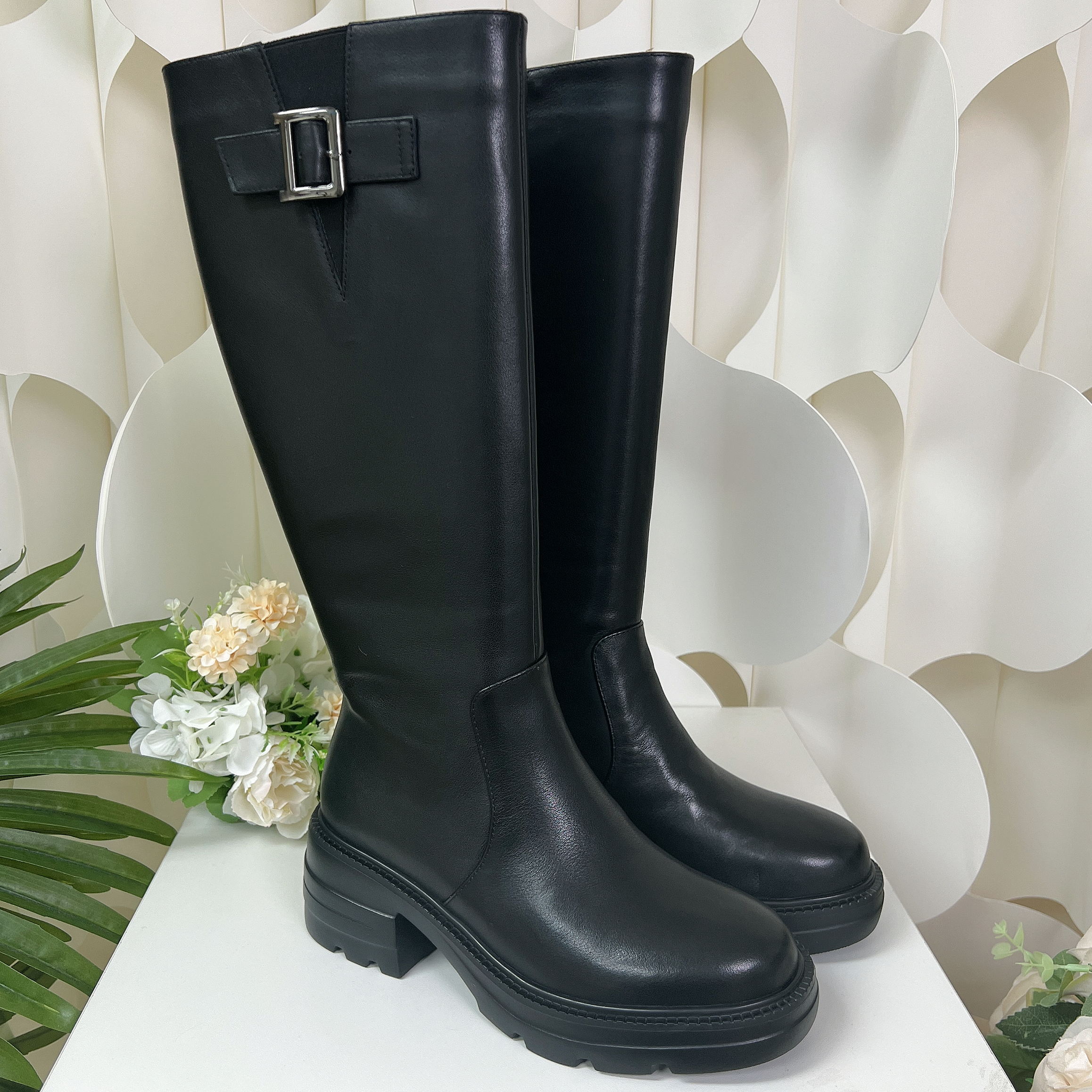 頭層羊皮皮革長靴(正常碼)(後高2吋)(筒長35cm)(35-40)8429 #2511clo