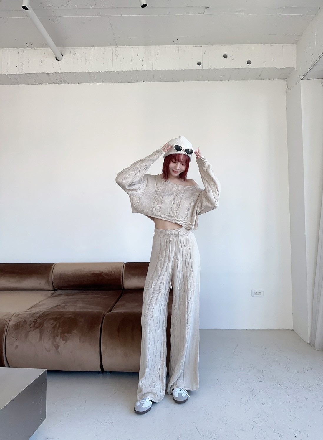 🇹🇼鬆弛感麻花針織抽繩落地長褲set