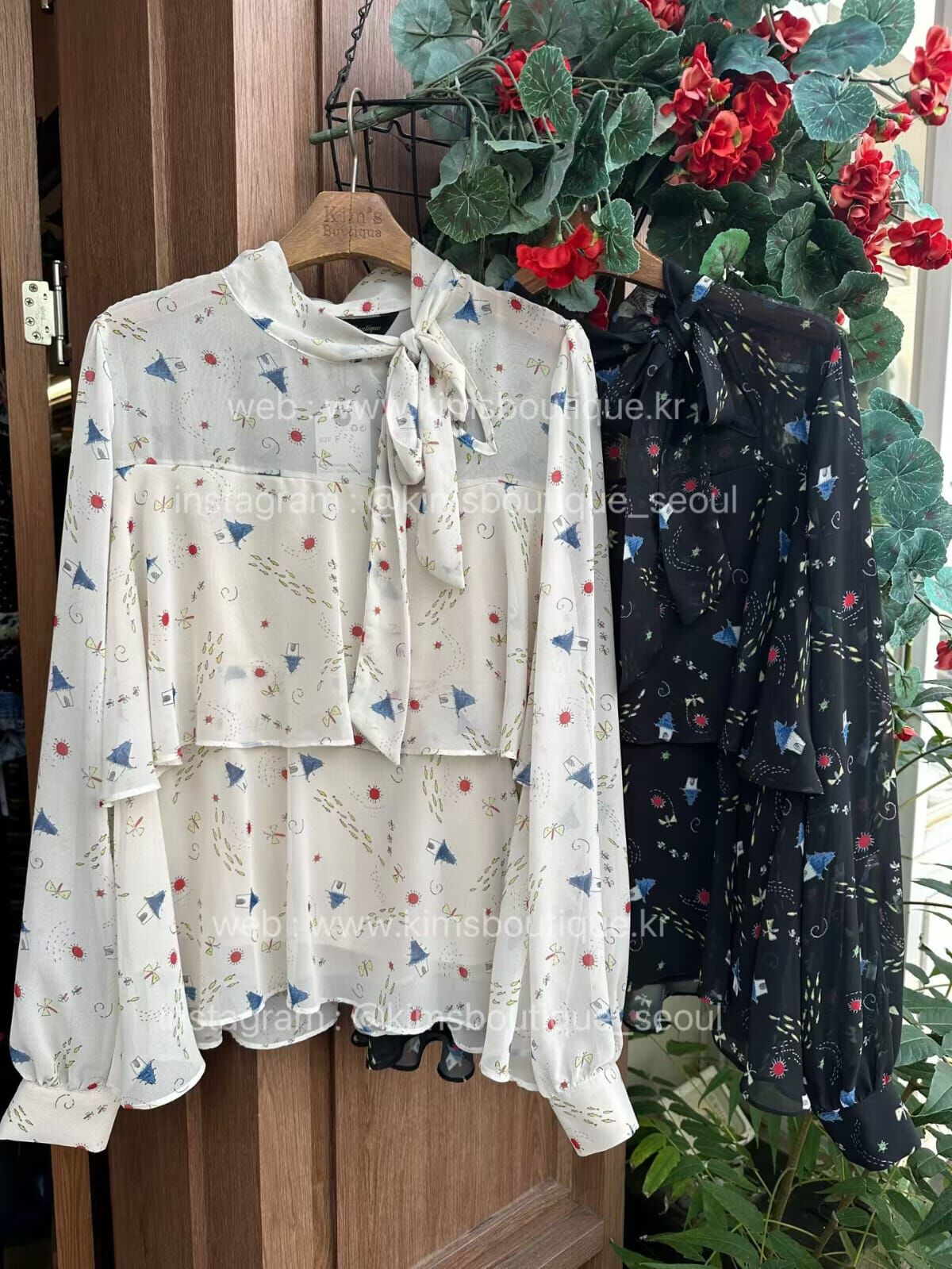 KM5222 可愛塗鴉蝴蝶結領襯衫