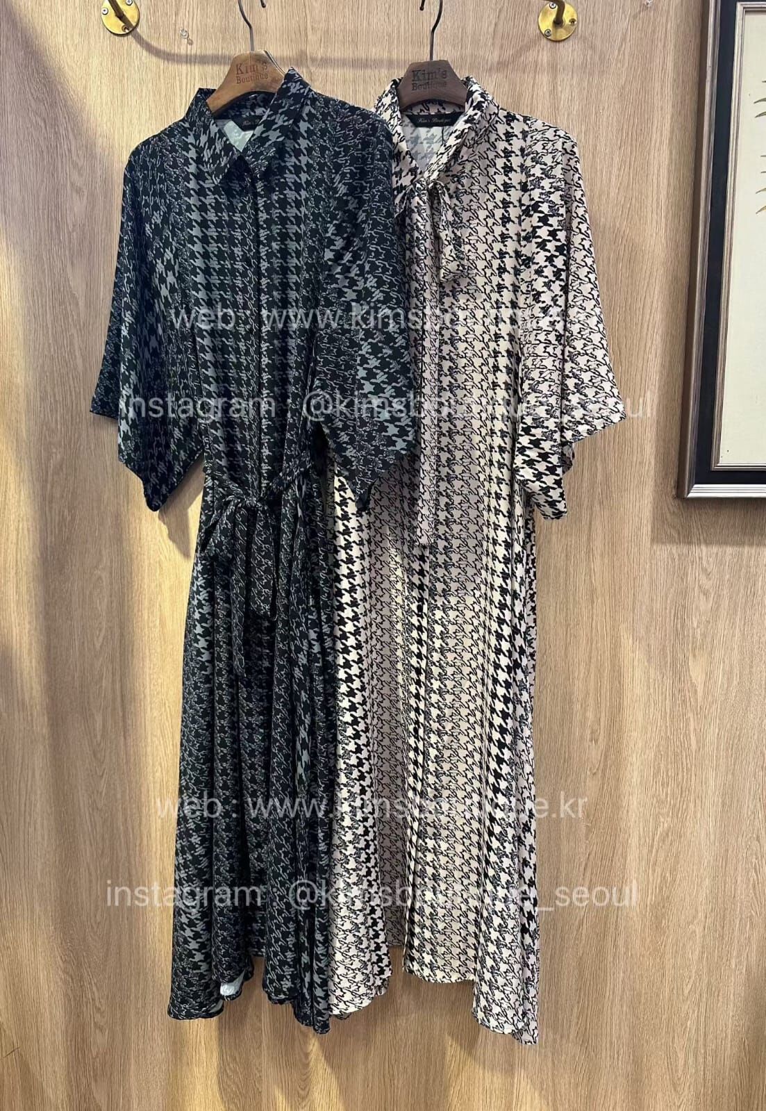 KM5224 千鳥格紋襯衫款連衣裙