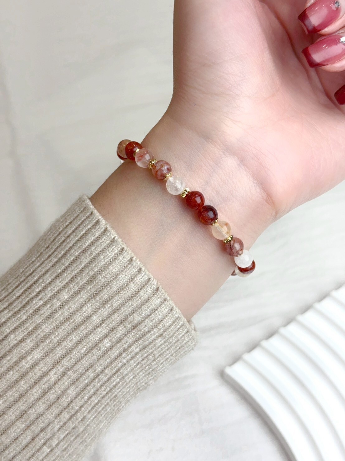 紅膠花水晶手鍊