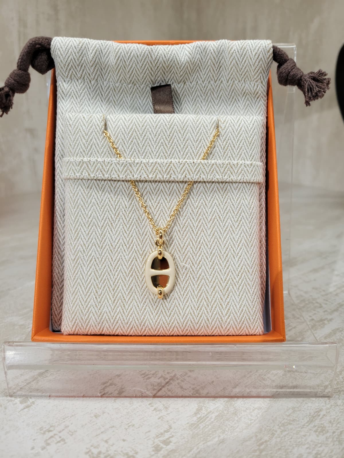 Hermes Mini Maillon pendant cream F small model 豬鼻頸鏈 奶白拼金