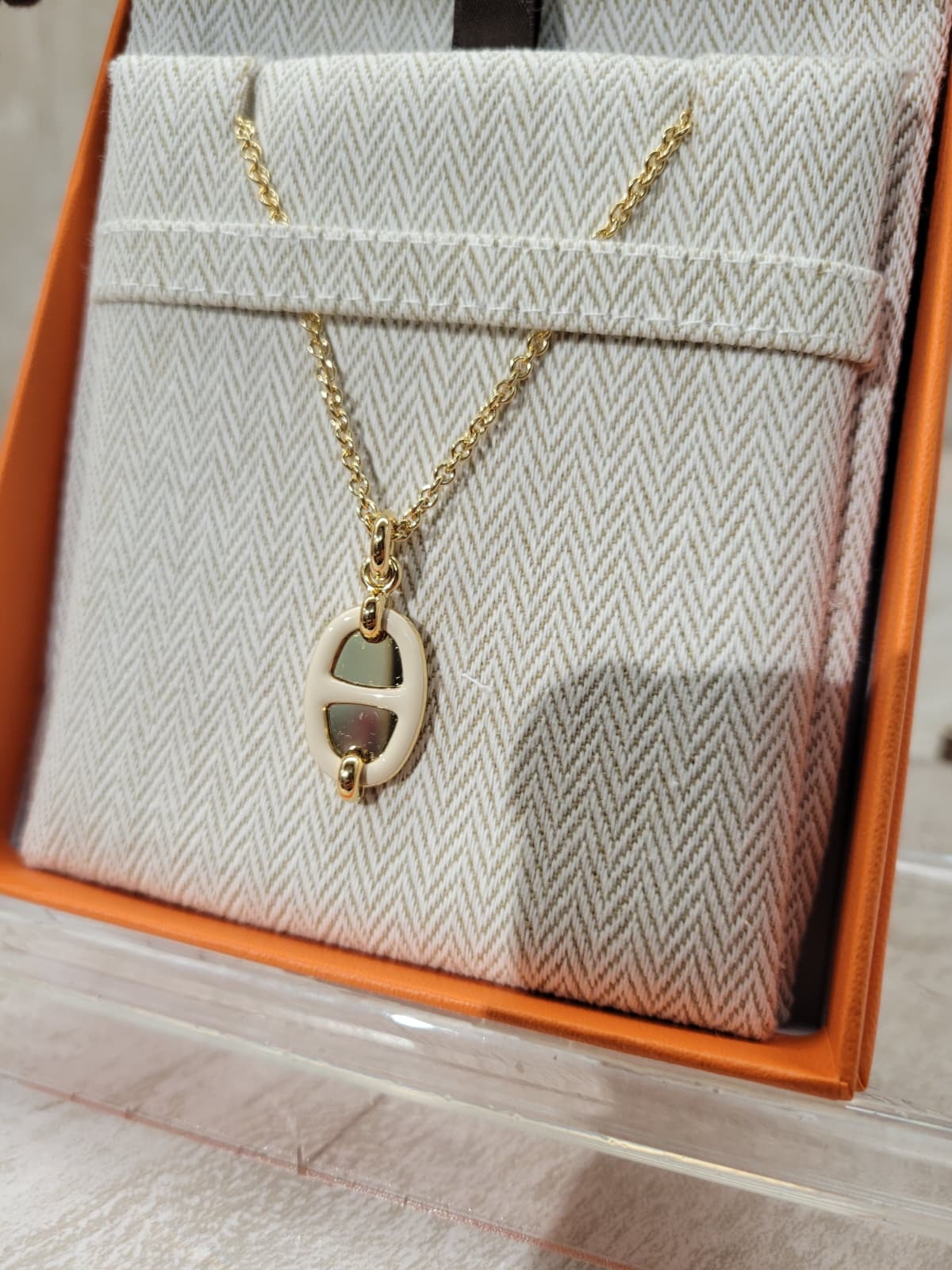 Hermes Mini Maillon pendant cream F small model 豬鼻頸鏈 奶白拼金