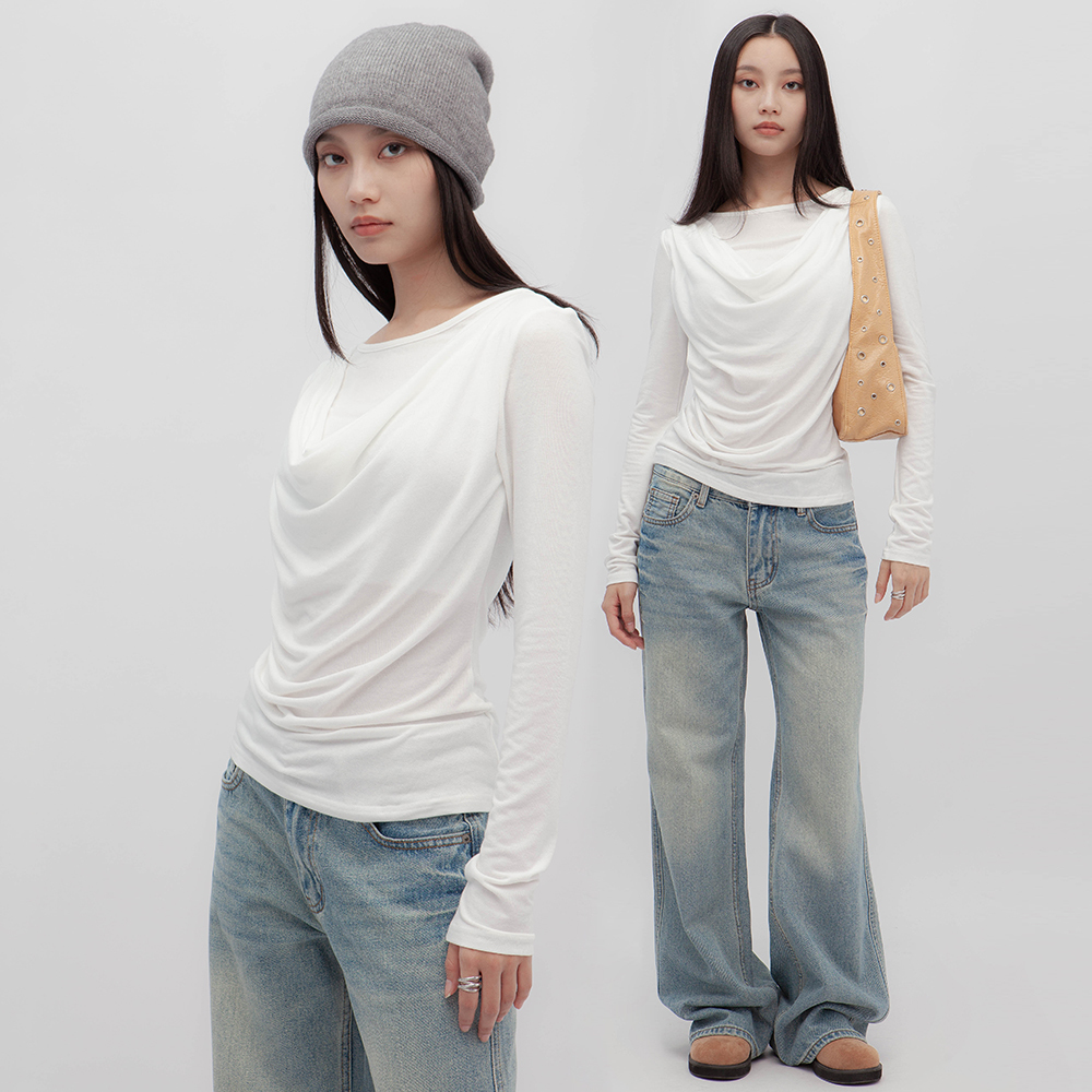 垂墜領造型長袖上衣(in stock)