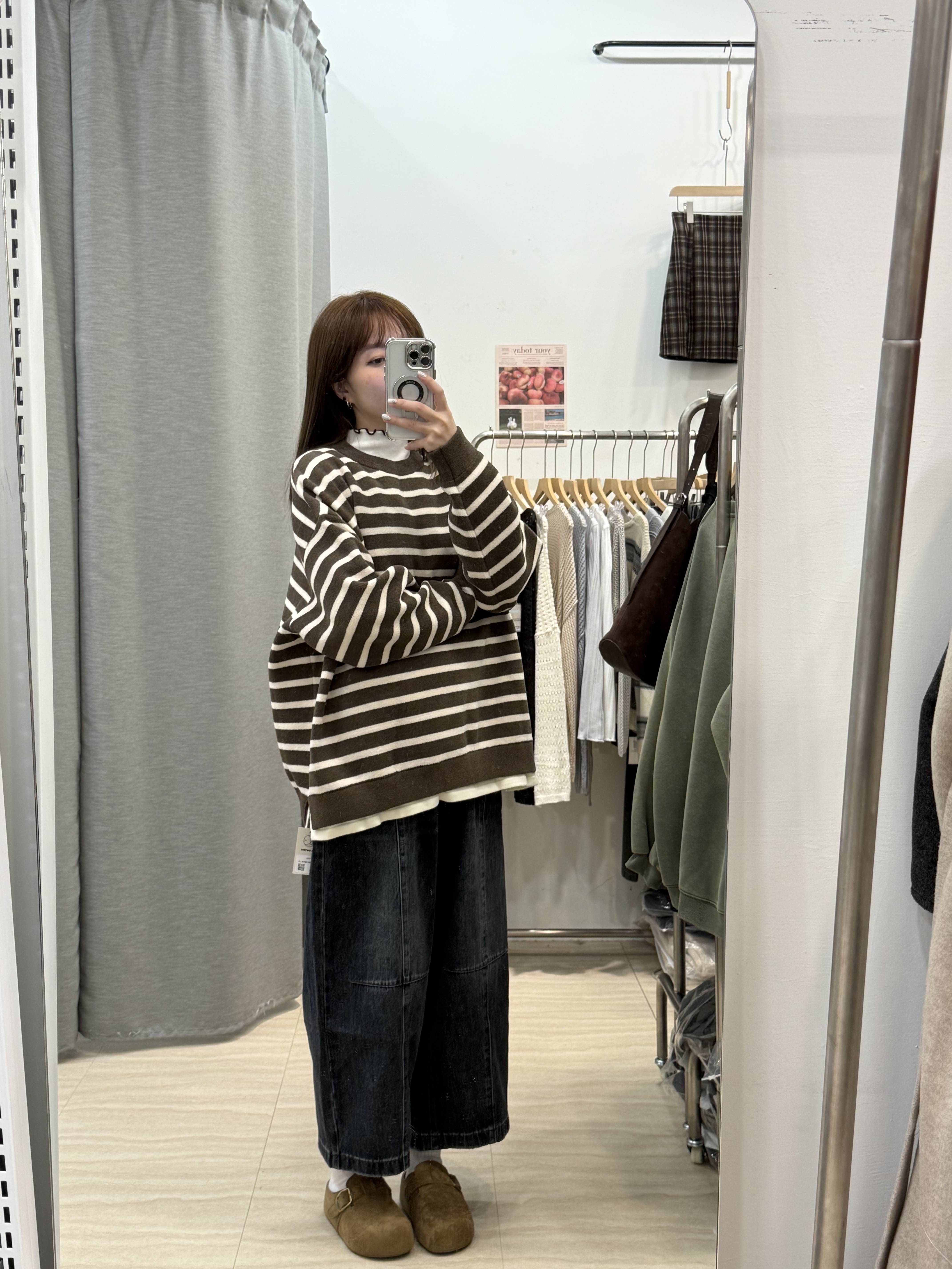 條紋假兩件藍利絨上衣