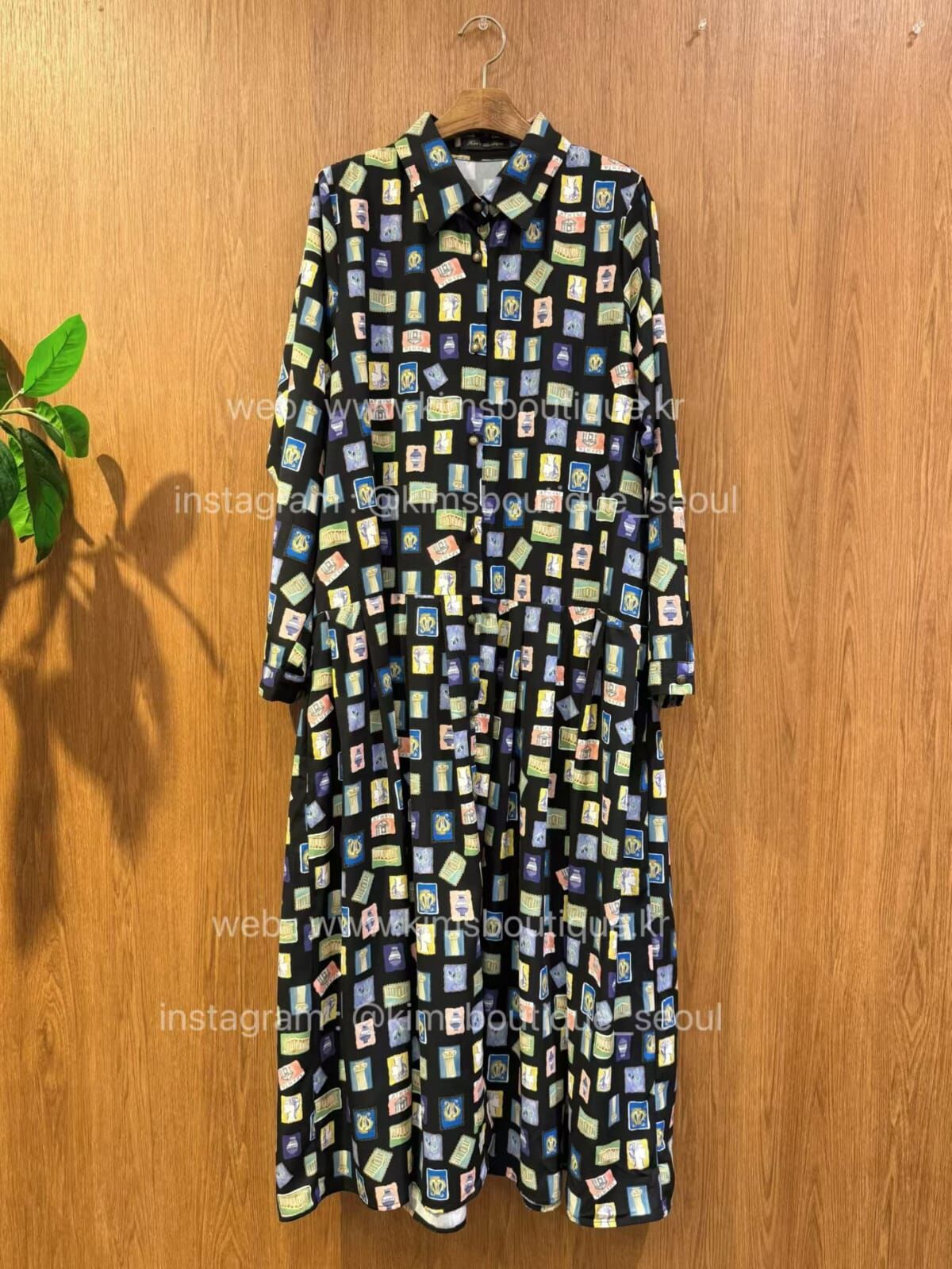 KM5237 黑色油畫印花連衣裙