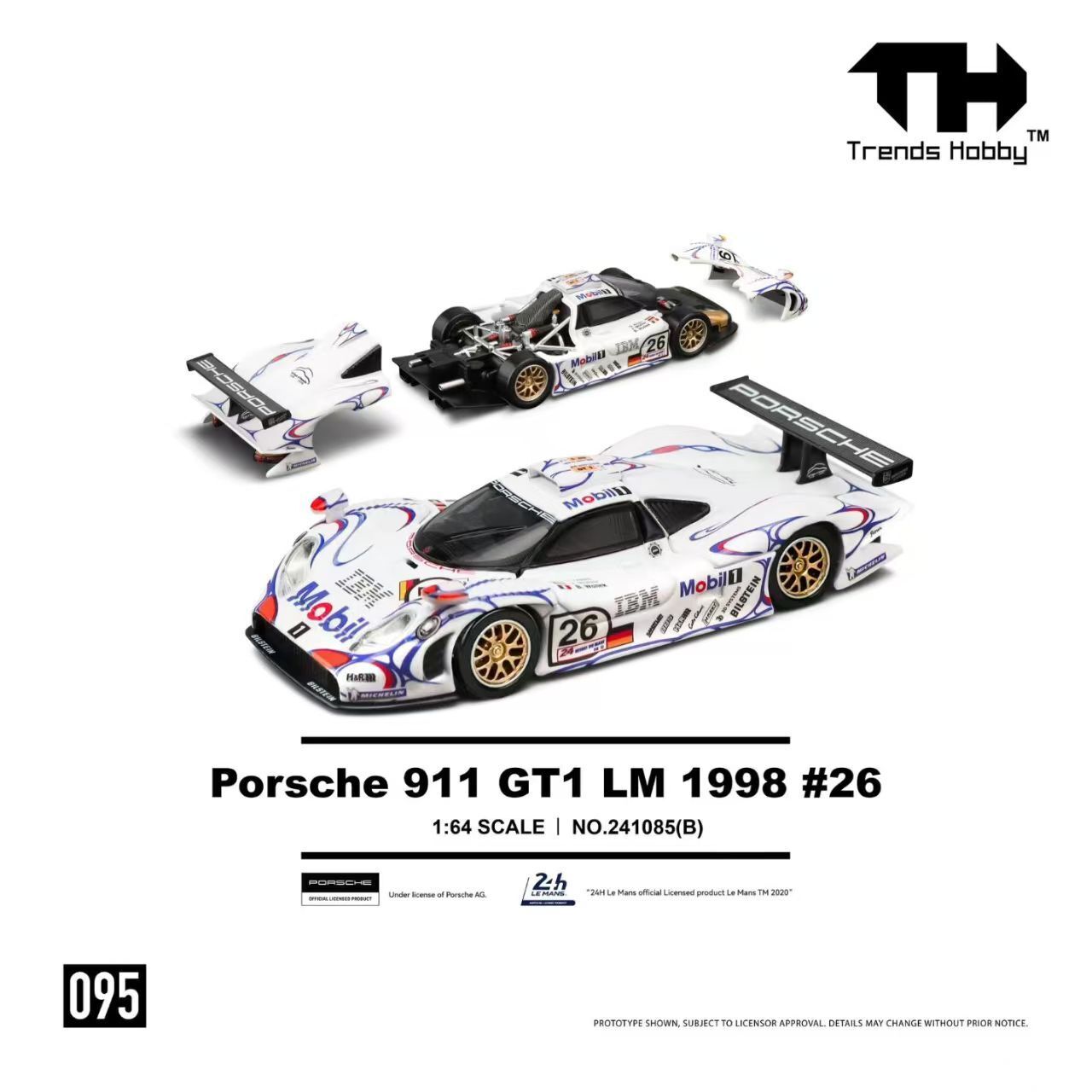 PO-$140 * TRENCE HOBBY * 1:64 PORSCHE 911 GT1 LM 1988 #26 WHITE MOBIL WINNER LIVERY