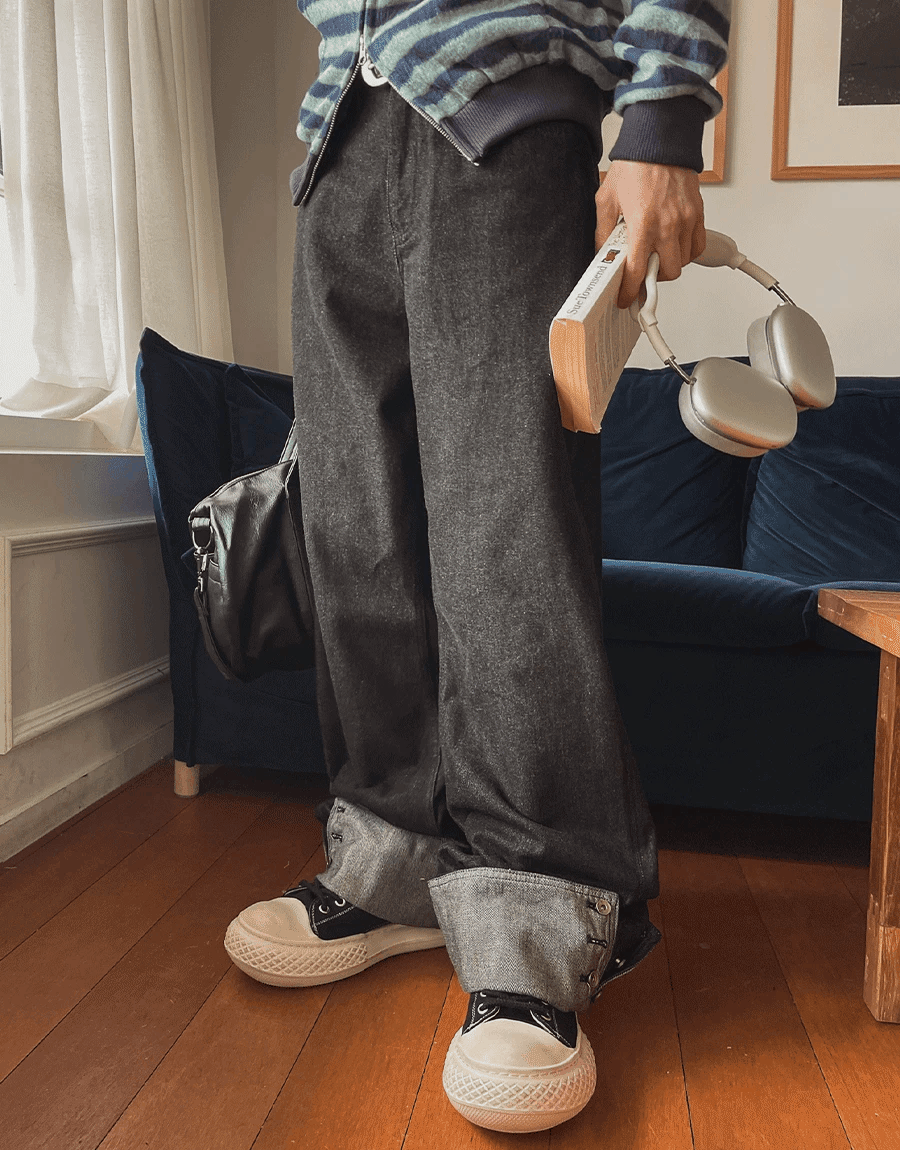 捲邊鈕扣牛仔褲