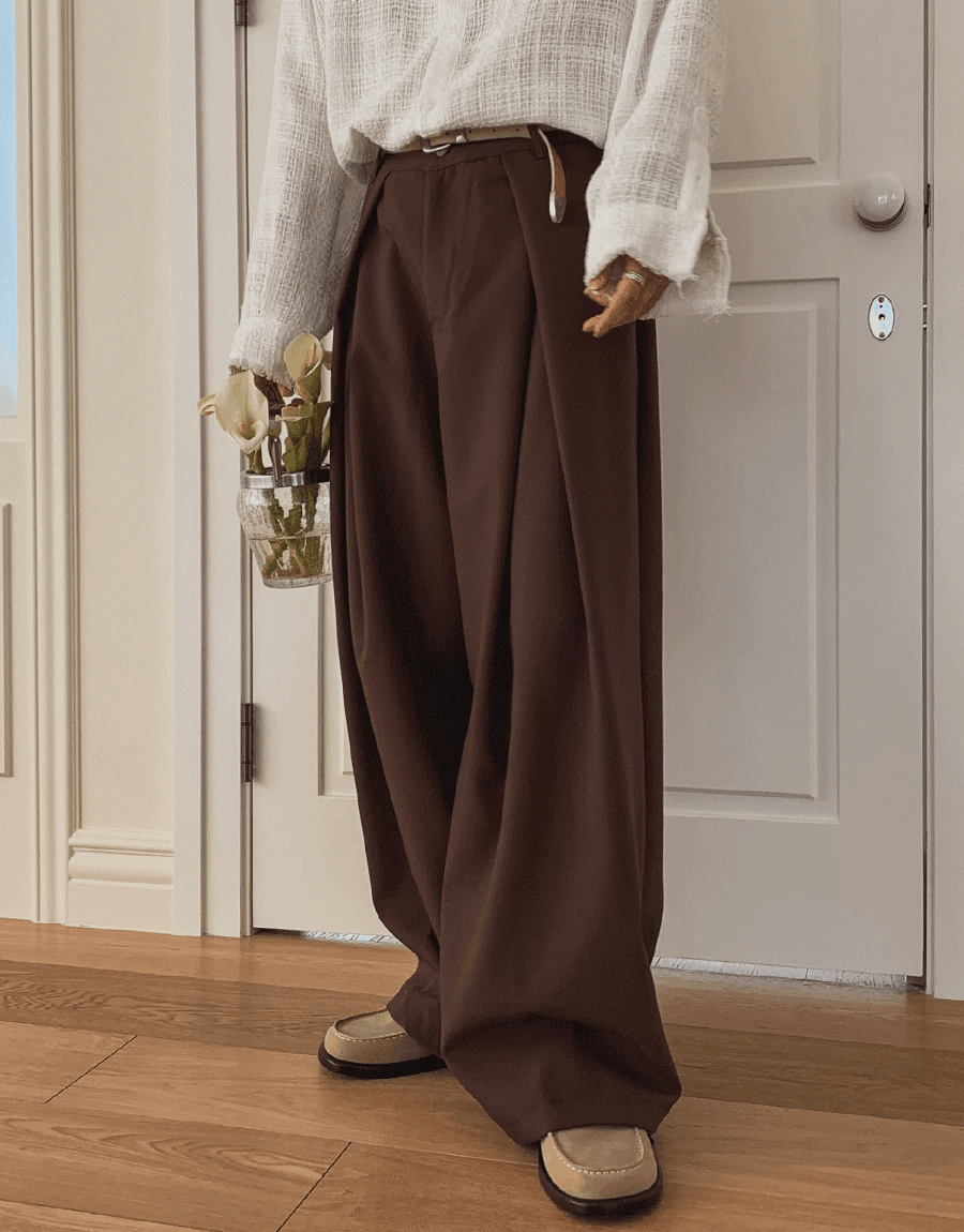 雙褶寬鬆西裝休閒褲