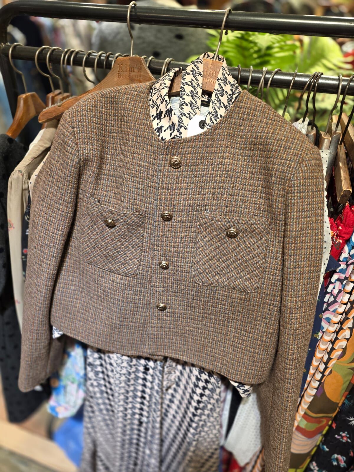 KM5250 十字紋杏啡軟呢短外套