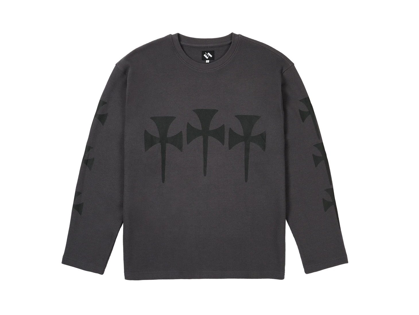 THE TRILOGY TAPES "TTT THREE CROSS WAFFLE LONGSLEEVE" (CAHRCOAL / BALCK)