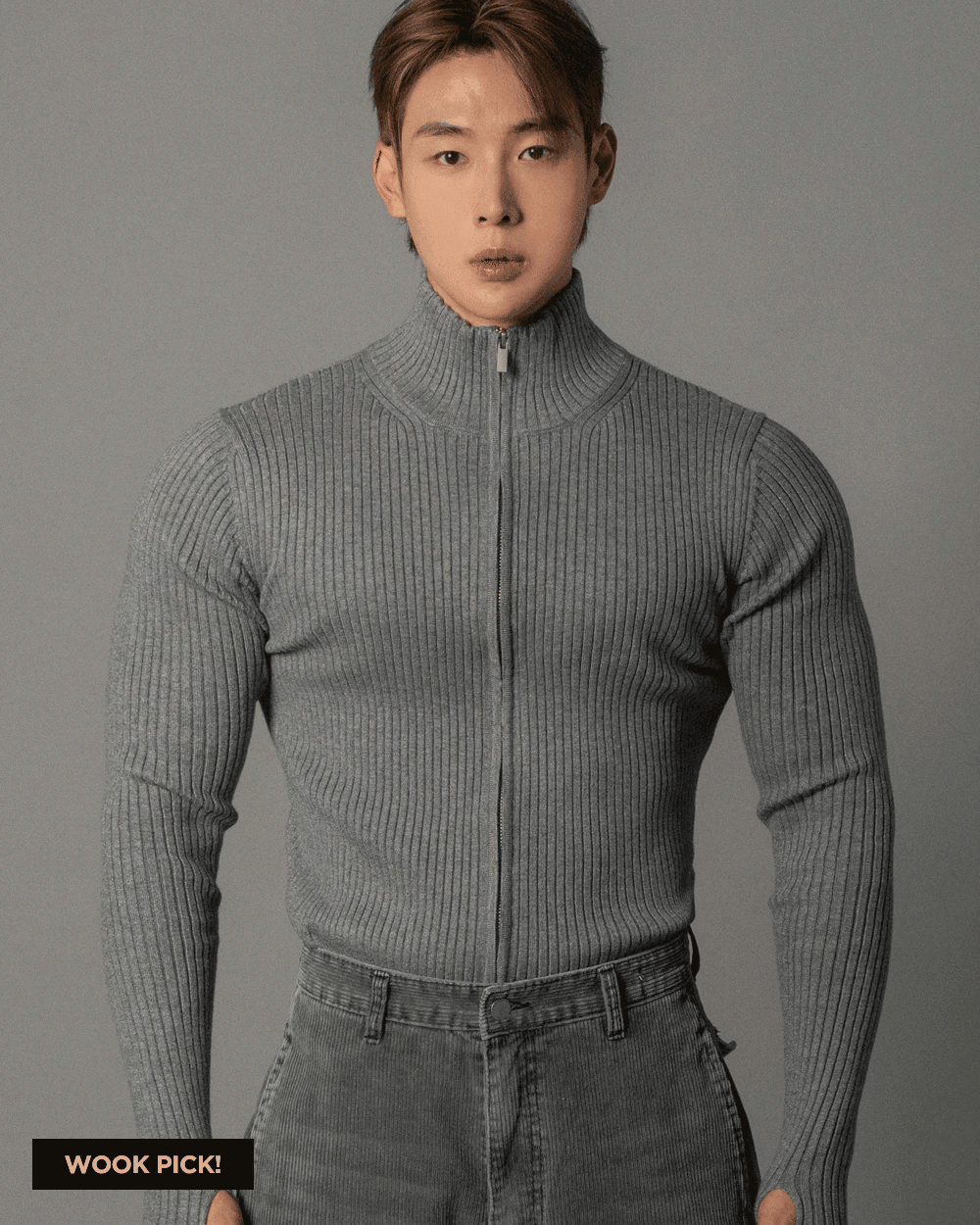 高領肌肉保暖針織拉鍊衫