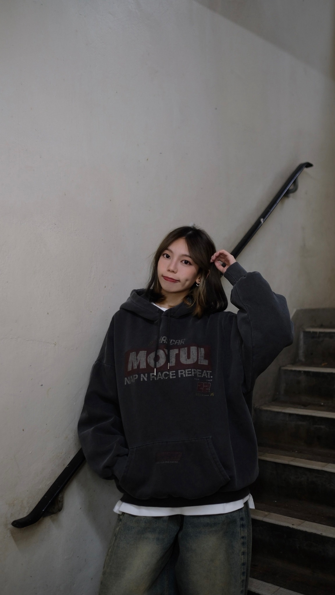 SW009 red print hoodie