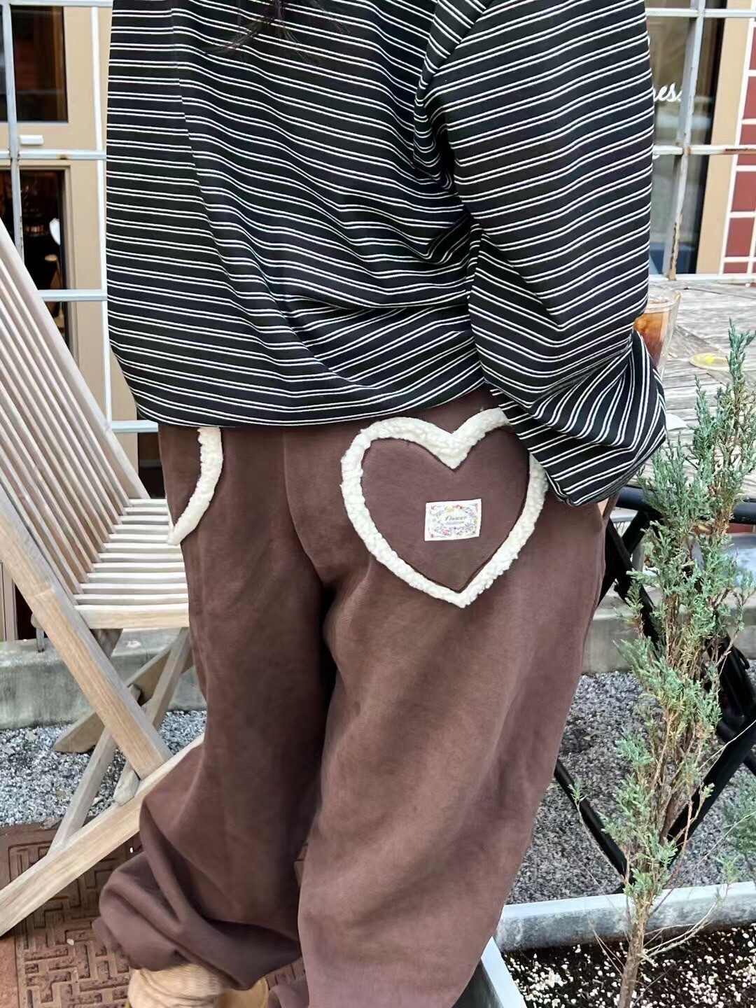 愛心口袋內加絨運動褲