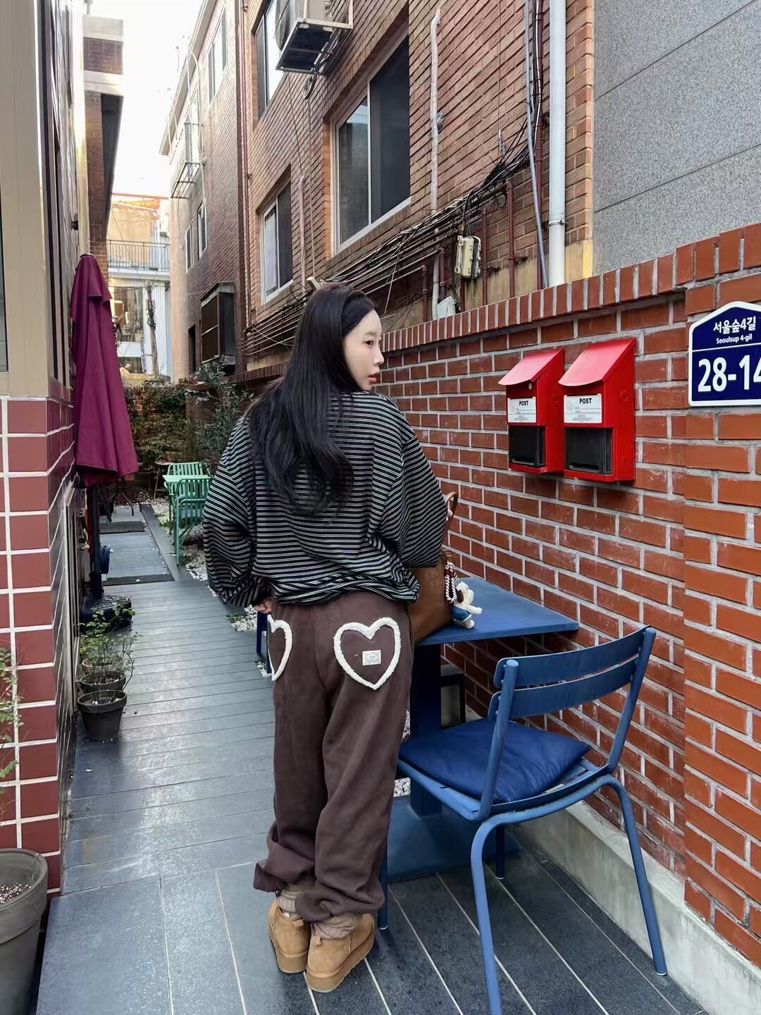 愛心口袋內加絨運動褲