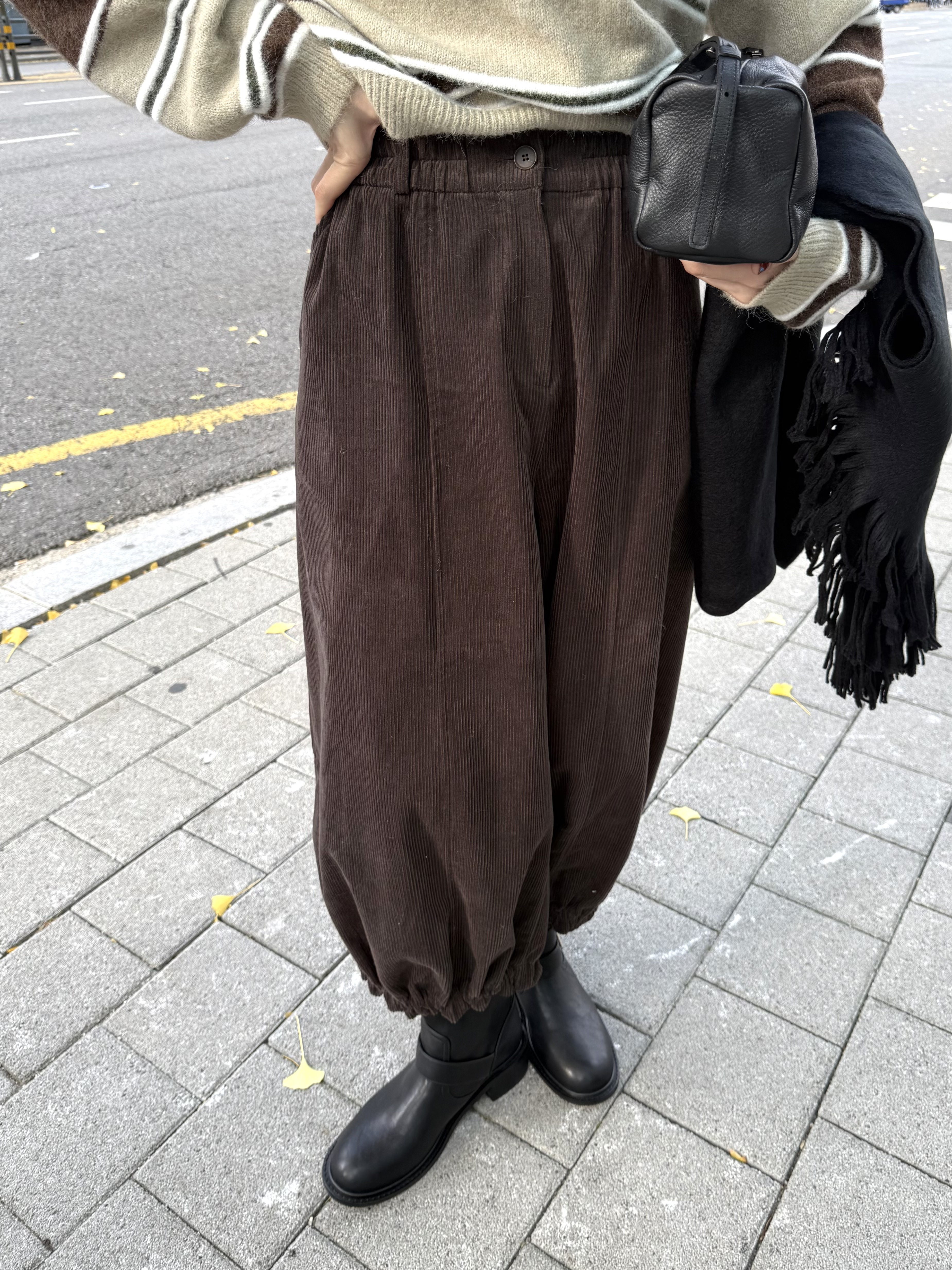 奶油擠花束腳燈芯絨寬褲/2色均碼/巧克