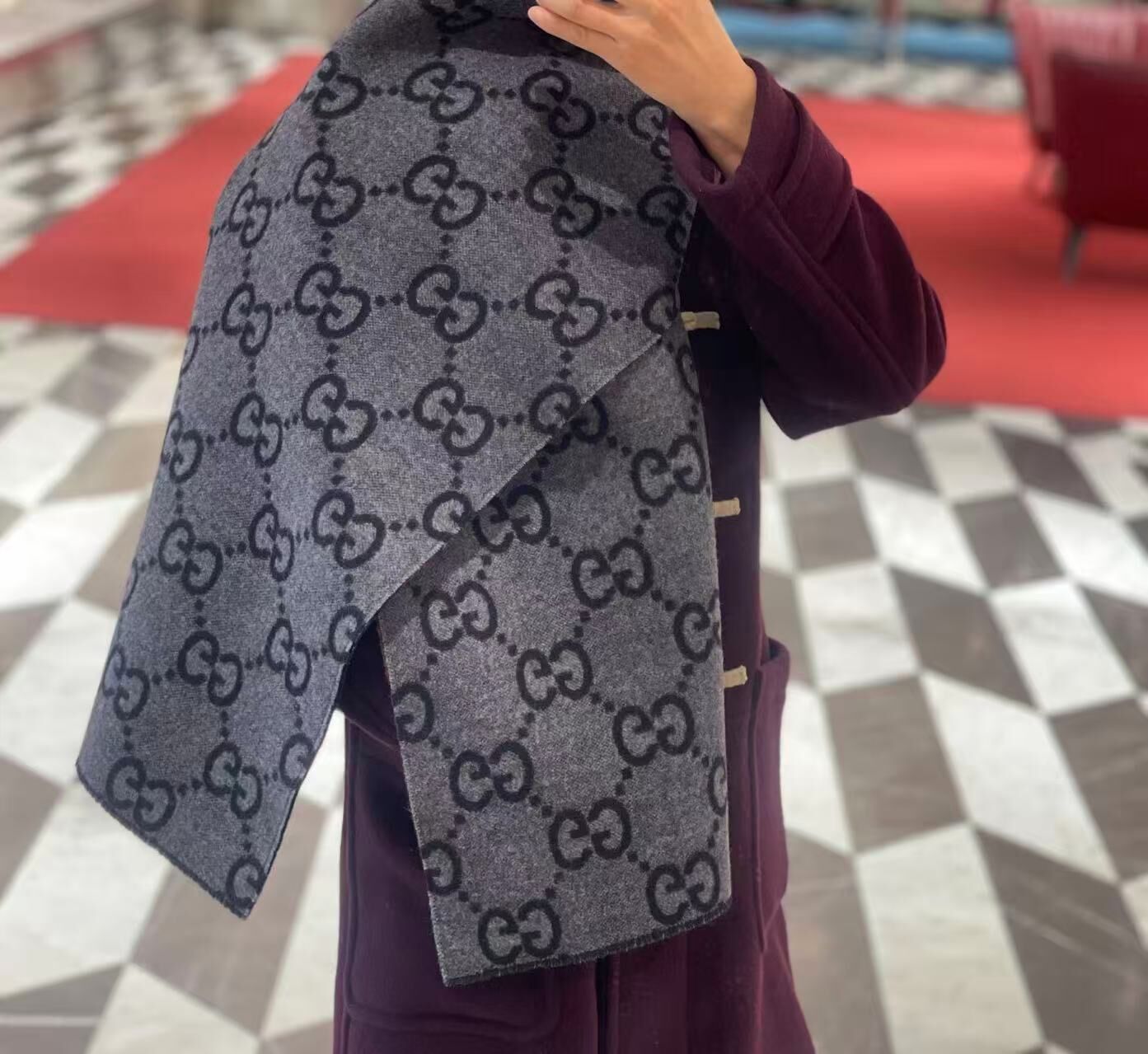 Gucci GG wool scarf Charcoal grey 863216