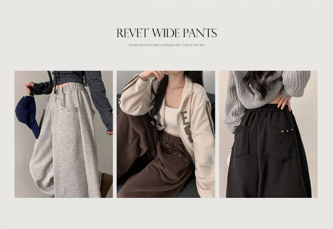 秋冬預訂｜高腰鉚釘抓絨訓練寬褲