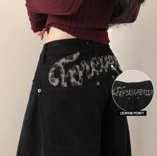 秋冬預訂｜高腰豹紋貼布絨寬褲